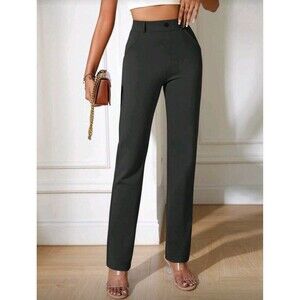 UEE Womens Classic Dress Pants, Black, Straight, Size S